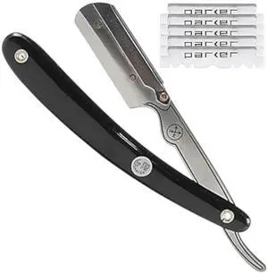 Parker SRB Straight Edge Barber Razor  Stainless Steel Blade Arm & Resin Handle  Uses Half Double Edge Razor Blades  Includes 5 Pre-Cut Blades  Professional Shaving Tool