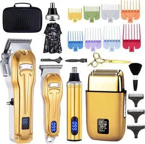 Roziapro Professional Hair Clippers for Men Zero Gapped T-Blade Trimmer Cordless Nose Hair Trimmer Electric Foil Shaver Rechargeable Hair Grooming Set with LED Display (Gold)
