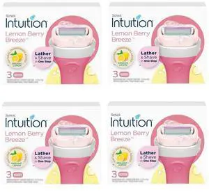 Schick Intuition Lemon Renewing Moisture Women Razor Refill Cartridges, New Version 2022 (Lemon 12 Count (4Pack))