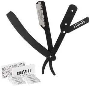 Professional Straight Razor - Minimal Exposure Straight Razor Kit with 10 Gravity Premium Blades, .5mm Exposed (Nightcrawler)