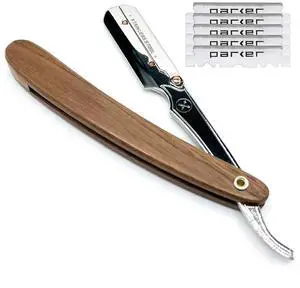 Parker SRDW Professional Shavette Razor  Walnut Wood Handle, Stainless Steel Arm & Clip Lock System for Secure Blade Fit, 5 Blades Included