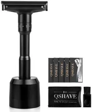 QSHAVE Adjustable Double Edge Safety Shaving Razor Deluxe Set (Razor with Stand)