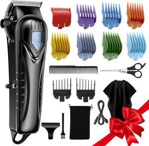Professional Hair Clippers for Men&Women, Low Noise Hair Cutting Kit with 10 Color Combs, LED Display, Gifts for Men, 5H Cordless Clippers and Trimmers Set with Scissors,Cape