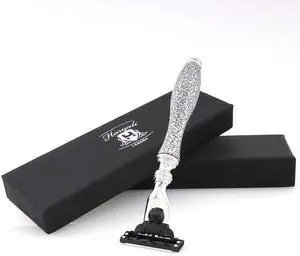 3 Edge Shaving Razor Handmade Silver Antique Design Handle Beard and Mustache Safety Razor For Men Perfect Shave