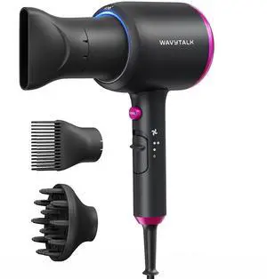 Wavytalk Hair Dryer with Diffuser, Blown Away Ionic Hair Dryer for Curly Hair with Comb, 1875W Fast Drying Blow Dryer with Ceramic Technology, 3 Attachments for All Hair Types, Light and Quiet, Black