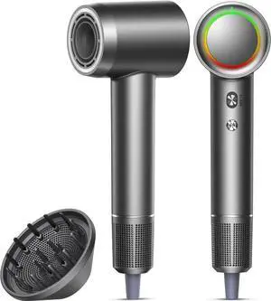 Hair Dryer, 160000 RPM Professional High-Speed Blow Dryer 500 Millions Negative Ionic Care Hair Dryer for Fast Drying, Low Noise Thermo-Control Hairdryer, Travel with Diffuser, Gray