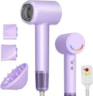 High-Speed Hair Dryer with 12,0000 RPM Brushless Motor for Fast Drying, 1800W Professional Ionic Blow Dryer with Diffuser and Magnetic Nozzles, Low Noise Hairdryer for Salon Home Travel(Purple)