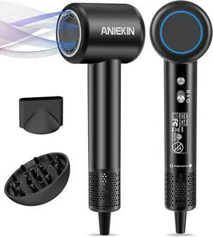 Hair Dryer, High-Speed Ionic Low Noise Blow Dryer with Brushless Motor for Fast Drying, Thermo-Control Quiet Compact Hair Blow Dryer with Magnetic Diffuser for Curly Hair for Home Travel Salon