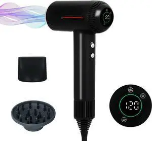 Hair Dryer,7 Temps&31 Modes.Intelligent Temperature Control,LCD Display,Self-Cleaning Mode,Facial Care Mode.1600W RPM Ionic Blow Dryer.Low Noise Thermo-Control Hair Dryer with Diffuser and Nozzle