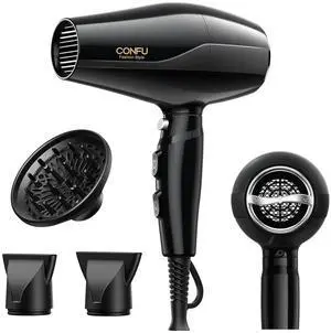Confu Professional Blow Dryer with Diffuser, 1875w Ionic Hair Dryer with Diffuser for Curly Hair, Straight Hair, AC Motor Pro Ceramic Hair Dryers for Women and Men, Quiet and Powerful