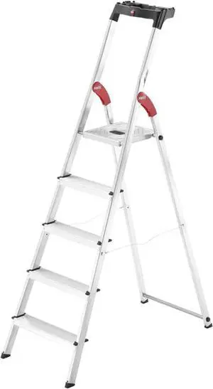 Hailo Folding Step Stool, 5 Step Ladder with Tray for Garage, Home & Kitchen, L60, Silver