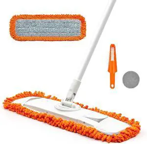 Dust Mop for Floor Cleaning with Washable Microfiber Pad - JEHONN Dry Wet Flat Mop with Scouring Pad for Hardwood, Laminate, Tile, Marble