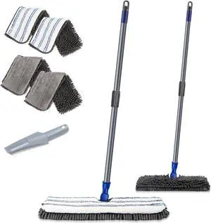 Two Sided Dust Mop Floor Cleaning System, MASTERTOP 360 Microfiber Mop with Stainless Steel Handle,Wet Dry Mop,Flat Flip Mops for Hardwood, Laminate, Vinyl, Tiles,4 Washable Mops Pads