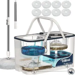 Spin Mop and Bucket System, Mop and Bucket Separate Clean and Dirty Water,4-Chamber Hardwood Floor Mop Household Cleaning Tools with 8 Microfiber Replacement Head Refill
