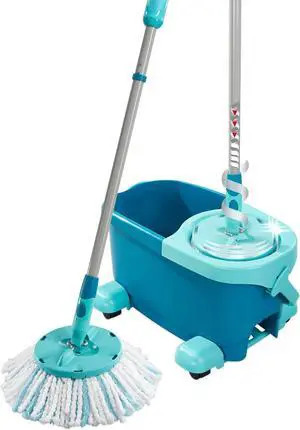 Leifheit Clean Twist Spin Mop and Bucket Set with Rollers | Telescoping Handle, Microfiber Heads, Easy Spin Dry System | Includes 2 Replacement Mop Heads | Designed in Germany | Commercial Grade