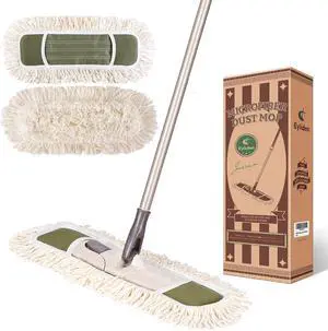 Eyliden Dust Mop with Reusable Washable Pads - One Touch Replacement, Height Adjustable Handle, Total 2 Mop Cloths, Wet Dry Mops for Floor Cleaning, Hardwood, Laminate, Tile Floor Push Dust Broom