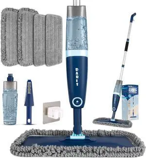 DARIS Spray Mop for Floor Cleaning Microfiber Mop for Wet and Dry Use with 52.3in Long Pole, 20 FL.OZ. Large Capacity, 4 Reuseable Pads for Wall, Hardwood, Vinyl, Laminate, Ceramic, Tile Cleaning Tool