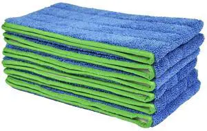 All Purpose Super Absorbent Mega Microfiber Mop Pads for 24" Mop Plate, Machine Washable, Traps Dust, Dirt & Pet Hair, Reusable for Home & Commercial Cleaning, 28"x8", 6-Pack, Green