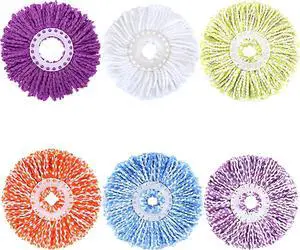 6 Pack Spin Mop Replacement Heads, (6.3 Inch,Round) Microfiber Mop Refills Compatible with Hurrican, Mopnad, Cassabel and Other 360 Spin Mop Systems, (6 Colors)