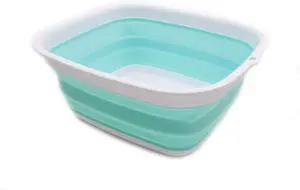 SAMMART 7.7L (2 Gallon) Collapsible Tub - Foldable Dish Tub - Portable Washing Basin - Space Saving Plastic Washtub (White/Lake Green, S)