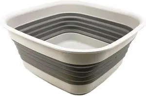 SAMMART 8L (2.1 Gallon) Collapsible Tub - Foldable Dish Tub - Portable Washing Basin - Space Saving Plastic Washtub (Grey)