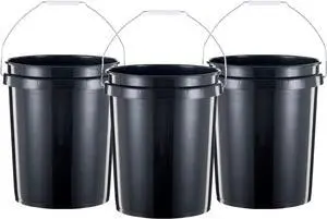 United Solutions 5 Gallon Bucket Heavy Duty Plastic Bucket Comfortable Handle Easy to Clean Perfect for on The Job Home Improvement or Household Cleaning; Black , 3 Count