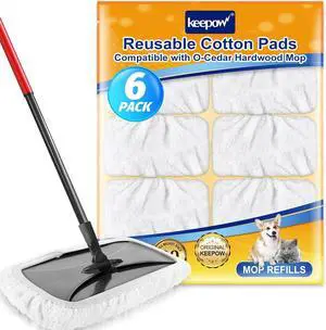 KEEPOW Reusable Mop Pads Compatible with O Cedar Hardwood Floor'N More Microfiber Mop, Mop Refill Heads Replacements for Wet and Dry Use, 15x8 Inch, 6 Pack