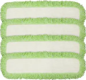 Commercial Microfiber Dry Mop Pad Refill, 24 Inch Floor Cleaning Pads with Coral Weave and Rope Border, Reusable for Hardwood, Tile, Vinyl, Fits Most Mop Frames, Green Trim, 4-Pack