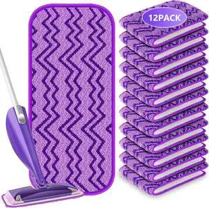 12 Reusable Mop Pads Compatible with Swiffer Wet Jet Mops, Microfiber Wet Jet Pads Refills Washable Dry Wet Mopping Cloths for Swiffer WetJet 12" Mop All Purpose Hardwood Floor Cleaning, Purple