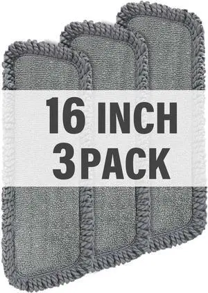 16.5 inch Mop Pads Refills, 3 Pack Microfiber Reusable Replacement Mop Pads Flat Replacements Heads for Wet Or Dry Floor Cleaning and Scrubbing, Grey Tassel Cloth