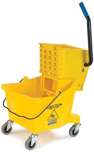 Carlisle FoodService Products 26-Quart Commercial Mop Bucket with Side-Press Wringer, Precision-Molded Polypropylene, Durable Wringer, Bucket with Non-Marking Casters, 18.5 x 16.5 x 23 Inches, Yellow