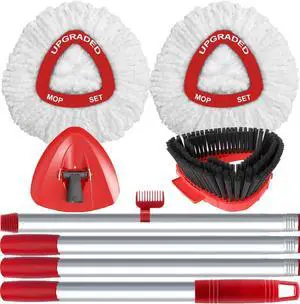 Spin Mop Replace Head Compatible with Ocedar EasyWring 1 Tank, Upgraded Scrub Brush Mop Replacement Head, 2 Microfiber Mop Refills, 1 Mop Handle, 1 Mop Base and 1 Mop Base Cleaning Brush Combo Set