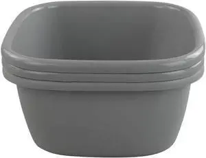 Set of 3 Plastic Wash Tub Dish Pan Basin, 16 Quart, Grey