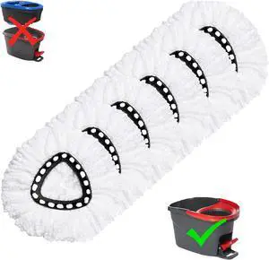 6 Pack Mop Replacement Heads for O-Ceda EasyWrin Spin Mop, Microfiber Spin Mop Refills, Easy Cleaning Mop Head Replacement White
