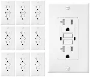 10 Pack GFCI Outlet 20 Amp, GFI Outlet with LED Indicator, TR Tamper Resistant GFCI White Outlet Receptacle, 20 Amp GFCI Self Test Safety Outlet with Wall Plate & Screws, UL Listed