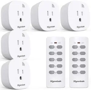Remote Control Outlet Wireless Light Switch for Household Appliances, Expandable Remote Light Switch Kit, Up to 100 ft Range, FCC Certified, ETL Listed, White (5 Outlets + 2 Remotes)