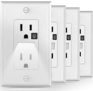 Receptacle Outlet with Night Light,15A 125V Standard Electrical Outlet with WallPlates,Turn LED Light On/Off Automatically,Nightlight for Kids,Bedroom,Bathroom,Stairs(4 Pack,White)
