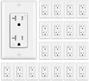 BESTTEN 20 Pack 20 Amp Decor Wall Receptacle Outlet, 20A Tamper-Resistant (TR) Electrical Outlet with Wallplate, Residential and Commercial Use, UL Listed, White