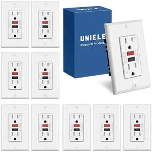 (10 Pack) UNIELE 15 Amp WR GFCI Receptacle Outlet, Outdoor Weather-Resistant GFI, Ground Fault Circuit Interrupter, Wallplate Included, ETL Listed