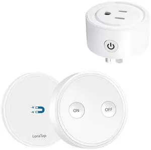 LoraTap Mini Remote Control Outlet Plug Adapter, 656ft Range Wireless Light Switch for Household Appliances, No Hub Required, 10A/1100W, White