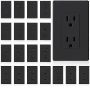 ELEGRP Matte Black Standard Decorator Electrical Wall Receptacle Outlet, 15A 125V, 2 Pole 3 Wire, Non- Tamper Resistant, NEMA 5-15R, Self-Grounding, Wall Plate Included, UL Listed, 20 Pack
