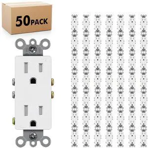 Micmi Decorator Receptacle Outlet, Standard Electrical Wall Tamper Resistant Decorative Receptacle, 15 Amp 125 Volt, Grounding UL Listed (50Pack, White, 15 Amp Outlet)