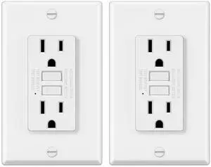 ELECTECK 2 Pack GFCI Outlets 15 Amp, Non-Tamper Resistant, Decor GFI Receptacles with LED Indicator, Ground Fault Circuit Interrupter, Wallplate Included, ETL Listed, White