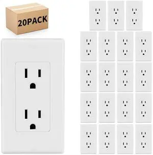 20 Pack - POWAWINI Standard Electrical Outlet 15 Amp, 2 Pole 3 Wire, Non-Tamper Resistant, NEMA 5-15R, Self-Grounding Residential Grade, UL Listed, White Decorator Receptacle with Wall Plate and Screw