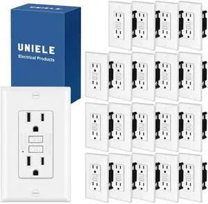 20 Pack 15 Amp GFCI Outlet, Non-Tamper Resistant 15A GFI Receptacle with LED Indicator, Ground Fault Circuit Interrupter, Wallplate Included, ETL Listed, White