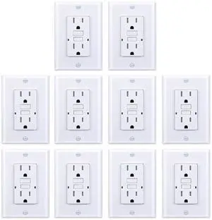 15 Amp GFCI Outlet, Tamper-Resistant GFI Receptacle with LED Indicator, Self-Test Ground Fault Circuit Interrupter, Decorator Wall Plates and Screws Included, UL Listed, White10 Pack