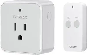 Remote Control Outlet, TESSAN Wireless Light Switch, On Off Switch Plug for Lights, Lamps, Fans, Household Appliances, 100ft RF Range, 15A/1875W(1 Remote + 1 Outlet)