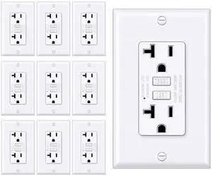 BESTTEN 20 Amp GFCI Outlet with Thinner Design, GFI Electrical Outlet with LED Indicator, Non-Tamper-Resistant GFCI Receptacle, Wallplate Included, ETL Certified, 10 Pack, White