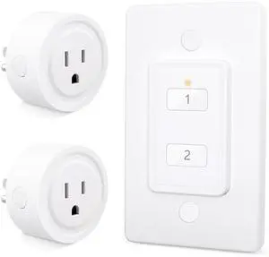 LoraTap Mini Wireless Remote Control Outlet Plug Adapter (2 Pack) with Remote, 2 Channel Wall Switch, 656ft Control Range for Indoor Lamps and Home Appliances, No Hub Required, 10A/1100W, White