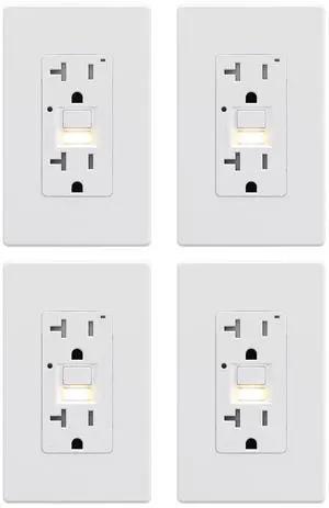 AIDA 20 Amp GFCI Outlet, Self-Test Nightlight Electrical Outlet, Tamper-Resistant Receptacle with LED Indicator, Ground Fault Circuit Interrupters, Wall Plate Included, UL Listed (4 Pack, Matte White)